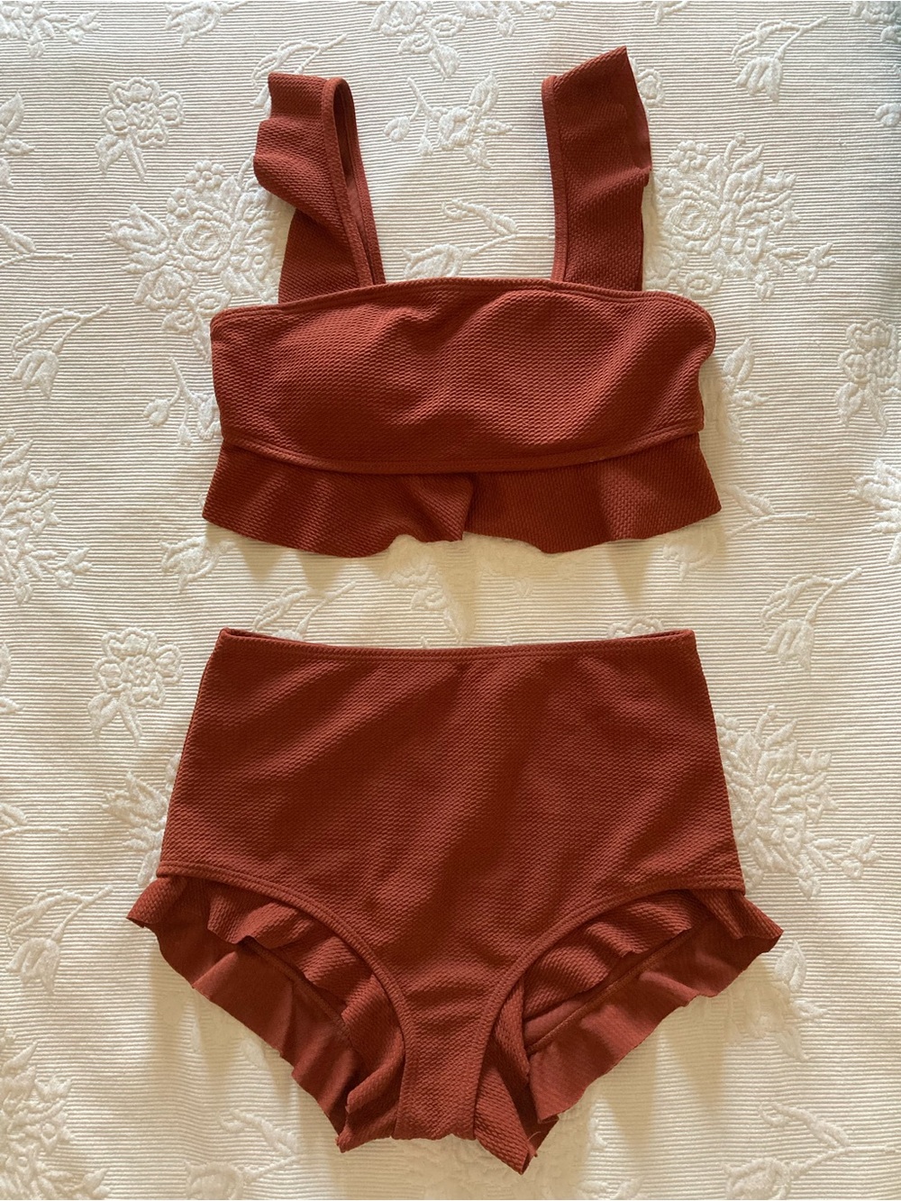 Ruffled Two-Piece Bikini Set in Rust
